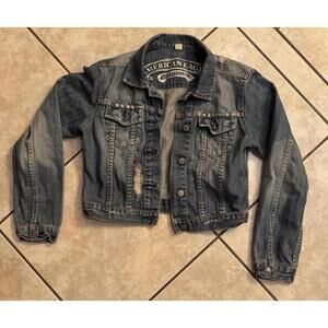 American‎ Eagle Denim Jacket Women’s Medium Distressed Fitted Button Up